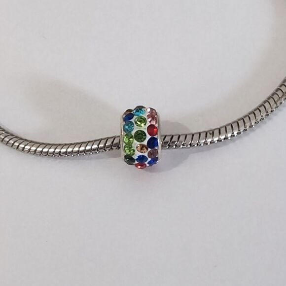 Silver White with Rainbow Rhinestones Charm‎ for Pandora Style Bracelet - Picture 2 of 3